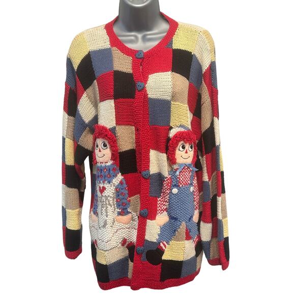 'Design Options' 1994 Raggedy Ann and Andy Cardigan Sweater-Small - Picture 1 of 11